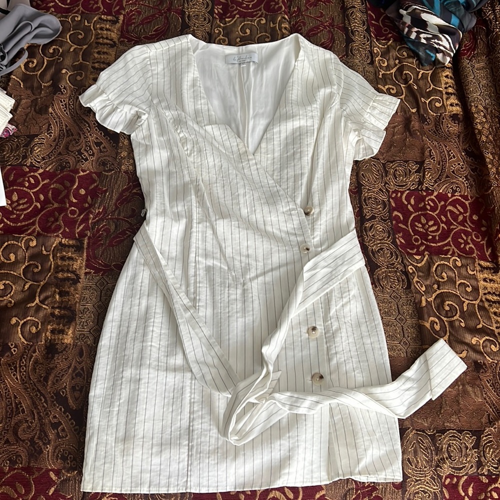 Revolve white striped dress with belt